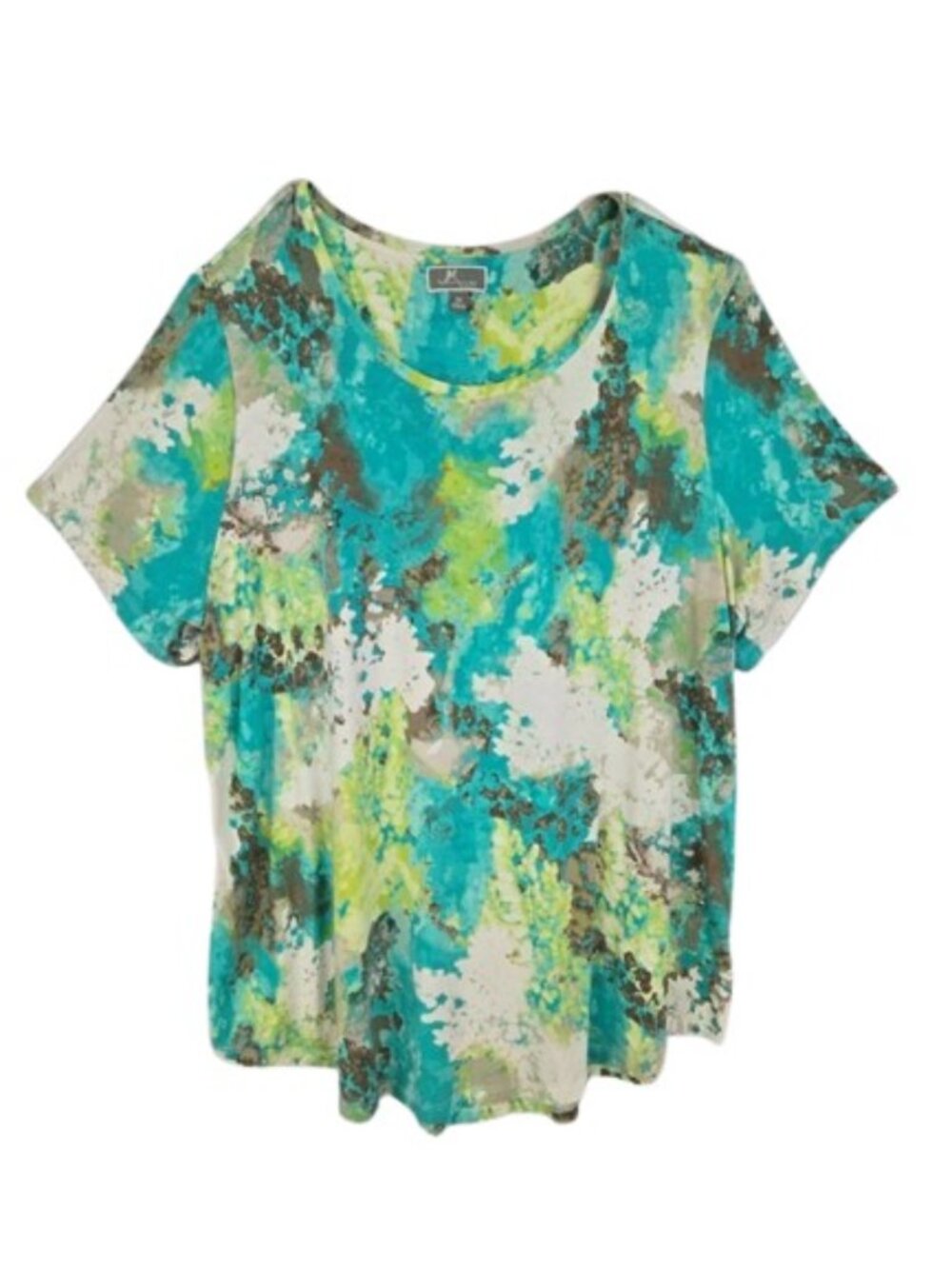 JM Collection 2X Blue Green Abstract Print Top